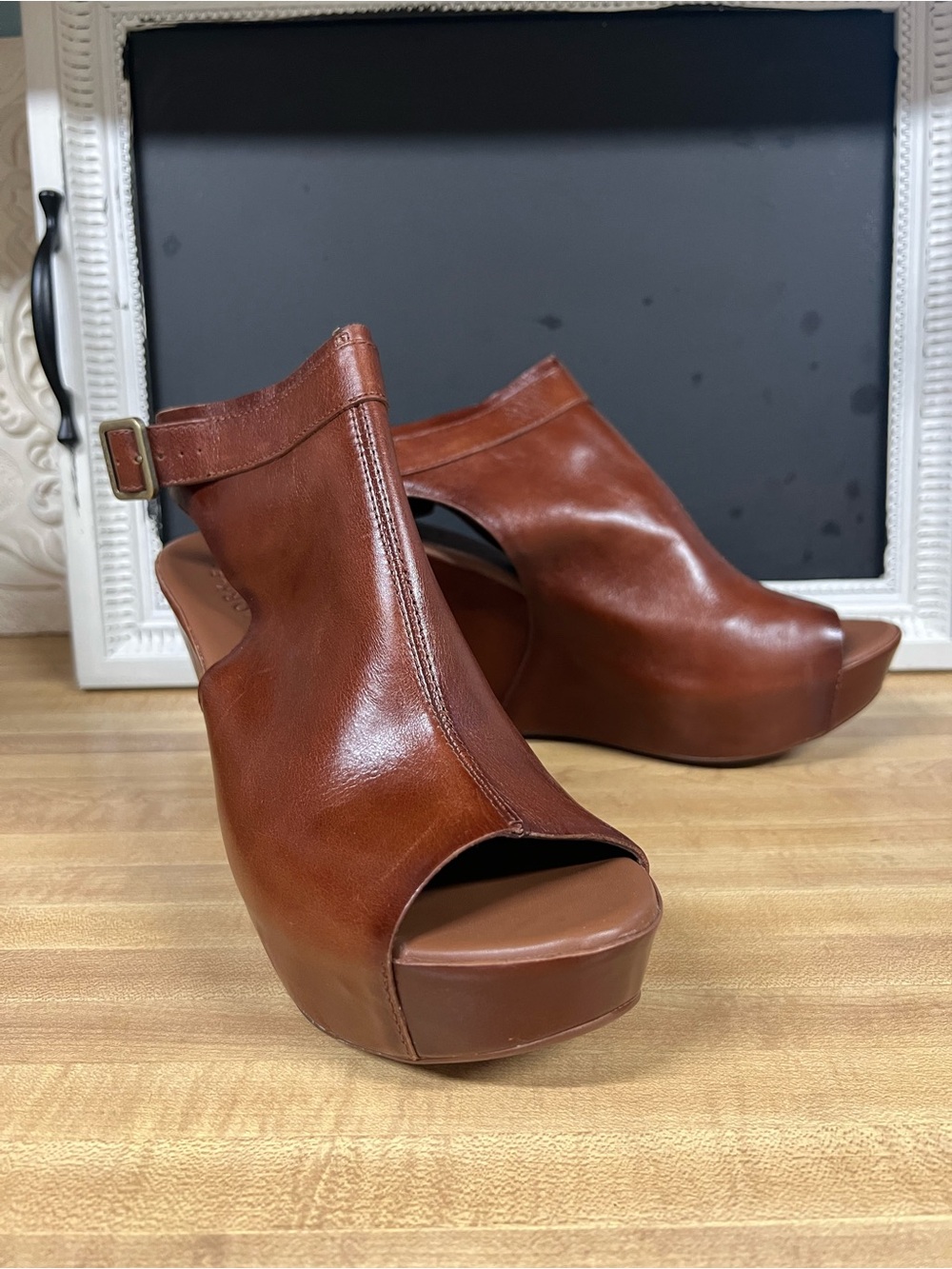 Kork-Ease Brown Leather Platform Wedge sandal